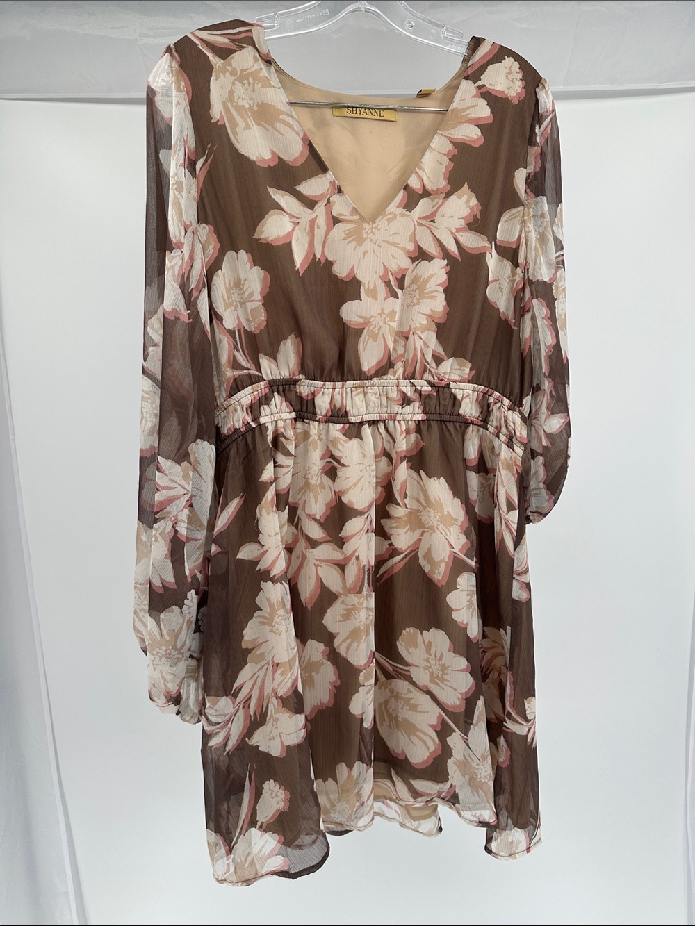 Shyanne Brown Floral Mini Dress with Cream & Pink Accents